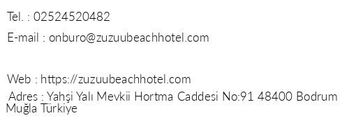 Zuzuu Beach Hotel telefon numaralar, faks, e-mail, posta adresi ve iletiim bilgileri